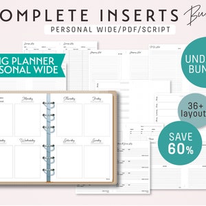 PERSONAL WIDE Size COMPLETE Printable Inserts Bundle for Ring Planner - Script Theme - 36+ layouts