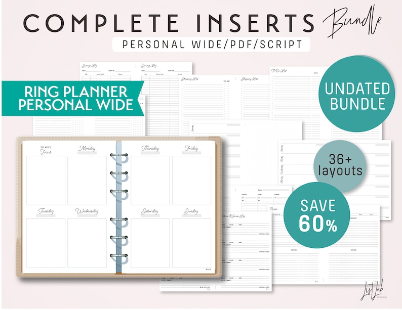 PERSONAL WIDE Size COMPLETE Printable Inserts Bundle for Ring Etsy