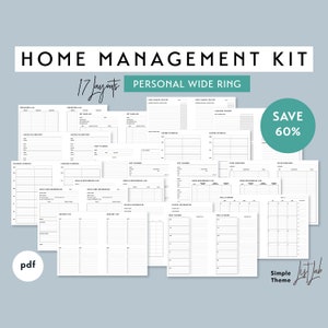 Personal Wide Size HOME MANAGEMENT KIT for Ring Planner - Printable pdf - Simple Theme - 17 layouts
