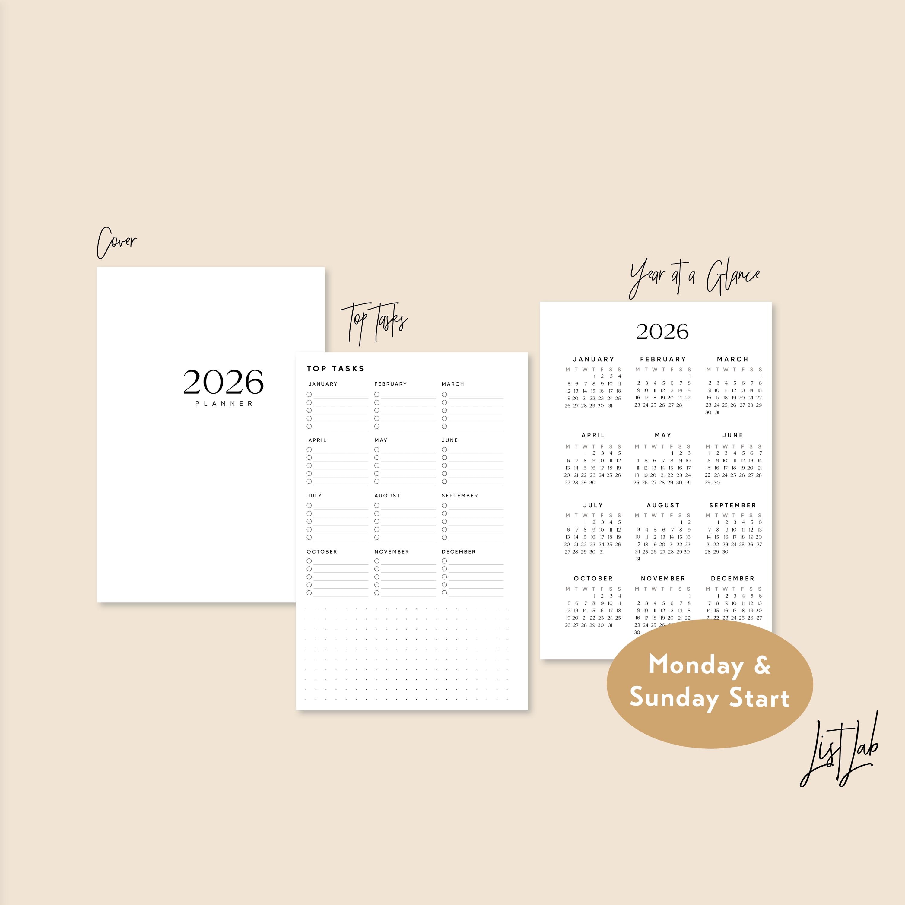 2026 Mini Disc Yearly Monthly Weekly Wo2p HORIZONTAL Printable ...