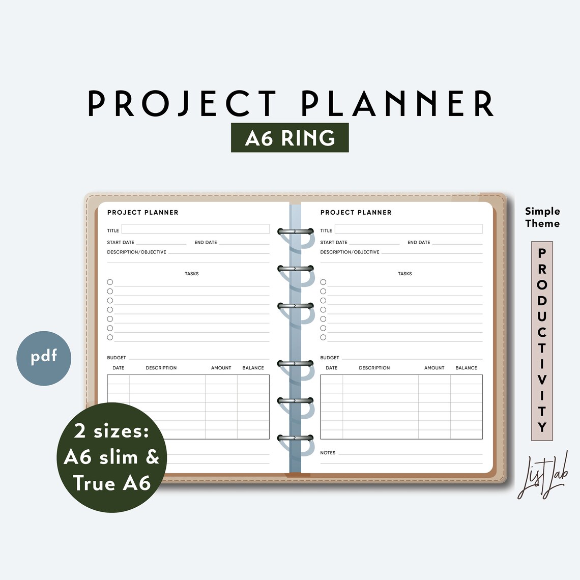 A6 PROJECT PLANNER Printable Ring Planner Insert PDF Etsy