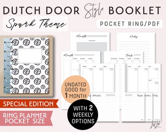 Dutch Door Style POCKET Size Monthly-Weekly-Daily Dot Grid  | Printable Minimalist Ring Planner Inserts Set | pdf | Spark Theme