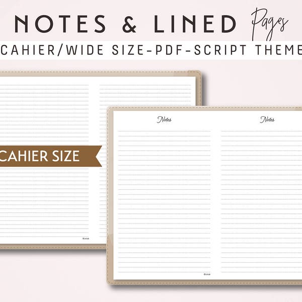 CAHIER SIZE TN Notes and Lined Pages - Printable Traveler's Notebook Insert - Script Theme