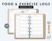 Personal Size FOOD and EXERCISE Logs  - Printable Ring Planner Insert pdf - Simple Theme