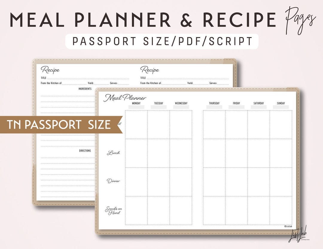 Passport Size TN Meal Planner and Recipe Page - Printable Traveler's ...