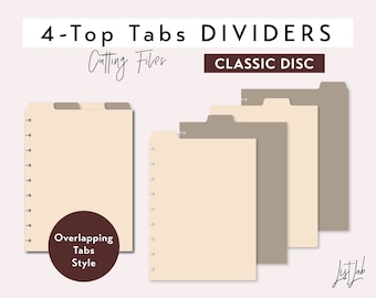 4 TOP TAB DIVIDERS for Classic Disc bound Planner – Die Cutting Files Set - Overlapping Tabs Style - svg, png, pdf | diy planner