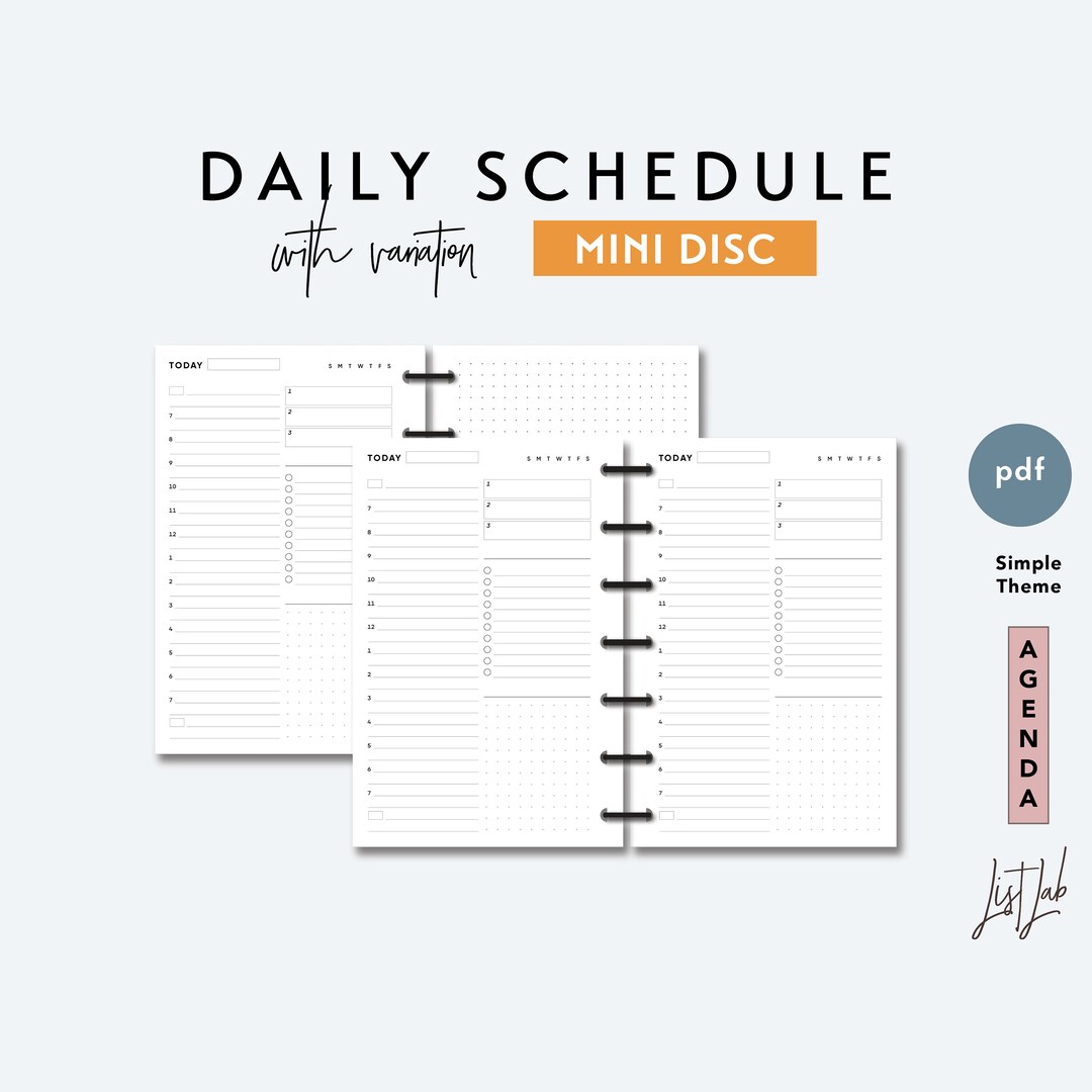 Mini Disc DAILY SCHEDULE | Printable Minimalist Discbound Planner ...