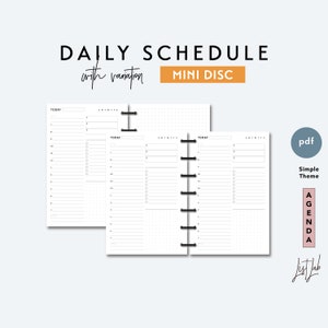 Mini Disc DAILY SCHEDULE  | Printable Minimalist Discbound Planner Inserts Set | pdf | Simple Theme, Daily Planner