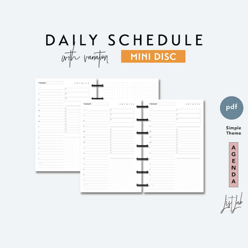 Mini Discbound DAILY SCHEDULE Printable Discbound Planner Etsy