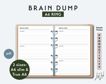 A6 Ring BRAIN DUMP - Printable Ring Planner Insert PDF - Simple Theme