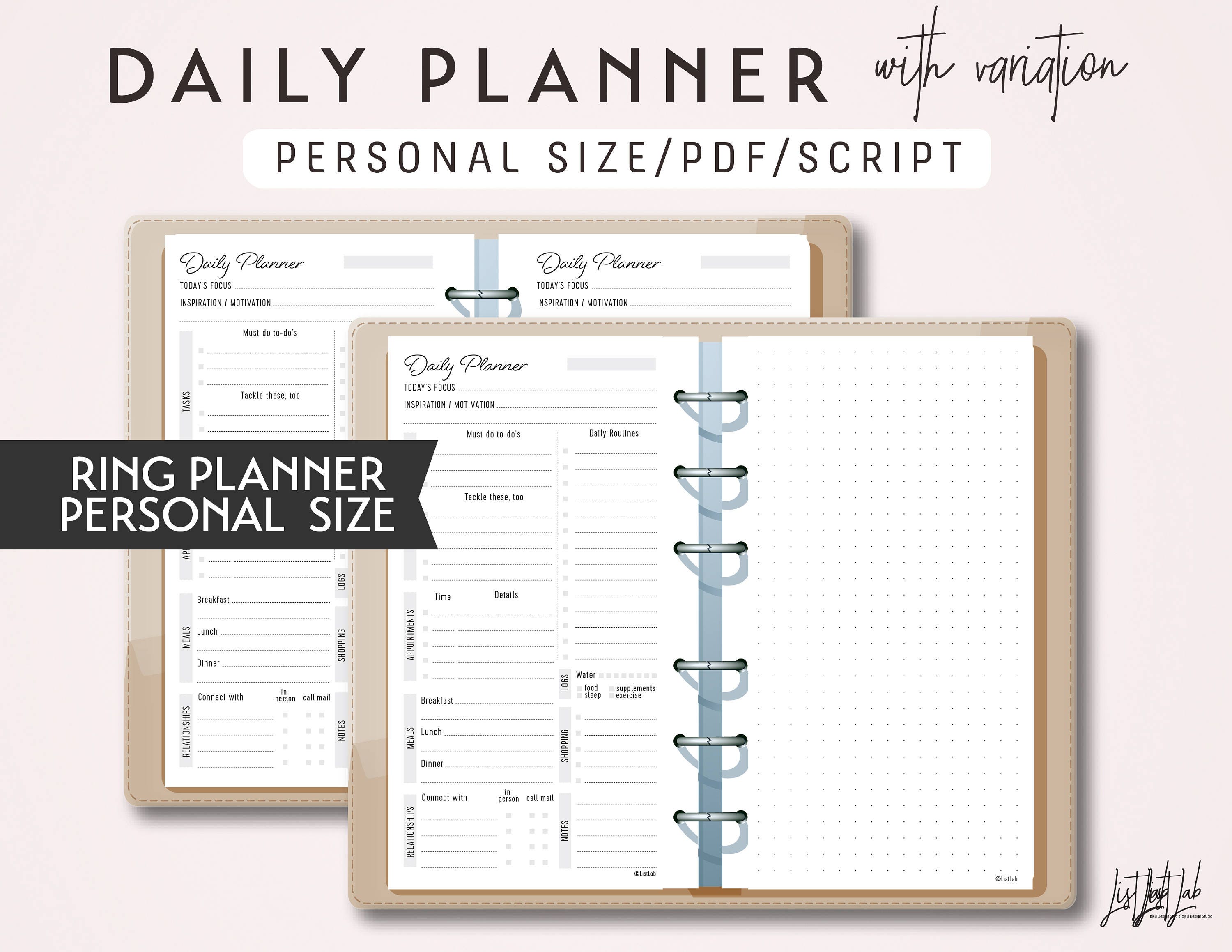 PERSONAL Size Daily Planner With Variation - Printable Ring Planner ...