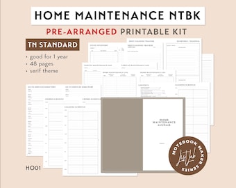 Standard TN HOME MAINTENANCE Notebook Pre-arranged Printable Kit | Traveler's Notebook Insert Set HO01