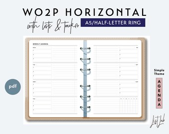 A5 and Half-Letter Week on 2 Pages Horizontal - with Tracker and Lists  | Printable Ring/Discbound  Planner Insert pdf |  Simple Theme