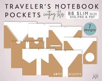 B6 Slim Traveler's Notebook Pockets – Die Cutting Files (7 Designs) - SVG, PNG and PDF | diy planner
