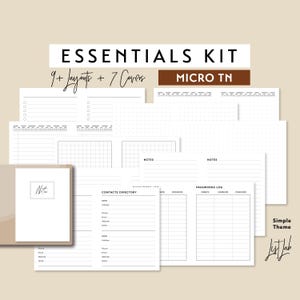 Micro TN ESSENTIALS KIT  | Printable Minimalist Traveler's Notebook Insert Set | pdf | Simple - 9+ layouts - Dot Grid, Lined, Notes, Lists