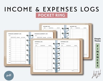 Pocket Ring INCOME and EXPENSES LOGS Set  | Printable Minimalist Ring Planner Insert | pdf | Simple Theme