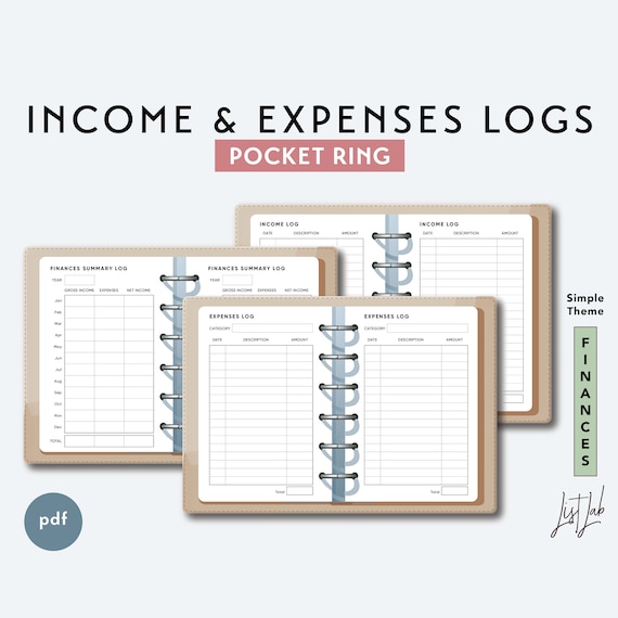 Pocket Ring and EXPENSES LOGS Set Printable Ring Etsy