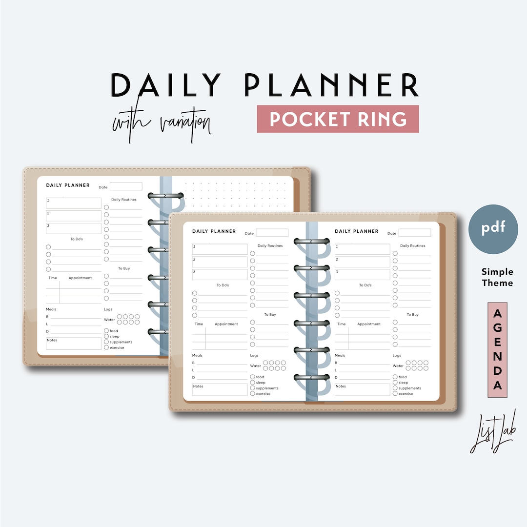 Pocket Ring DAILY PLANNER With Variation | Printable Ring Planner ...