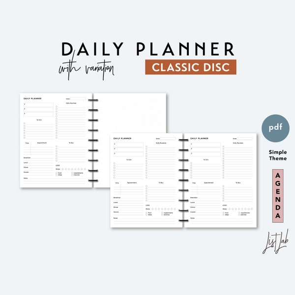 Classic Discbound DAILY PLANNER - Printable Ring Planner Insert PDF - Simple Theme