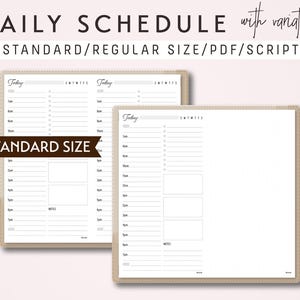 STANDARD SIZE TN Daily Schedule with variation - Printable Traveler&#39;s Notebook Insert - Script Theme