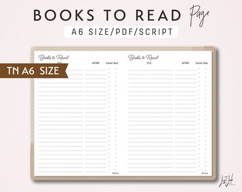 A6 TN Books to Read - Traveler's Notebook Printable Insert PDF - Script Theme