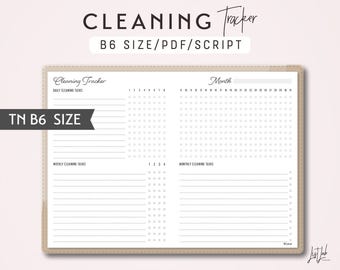 B6 TN Cleaning Tracker - Traveler&#39;s Notebook Printable Insert PDF - Script Theme
