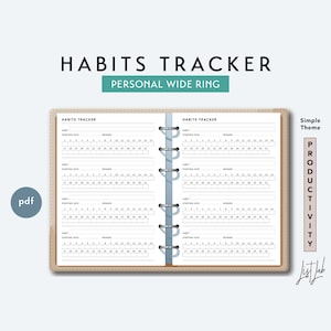 Personal Wide HABITS TRACKER - Printable Ring Planner Insert PDF - Simple Theme