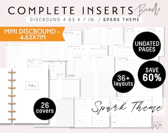 MINI (4.63 X 7in) DISCBOUND Inserts Bundle | Printable Minimalist Discbound Planner Inserts Set |  PDF - SparkTheme - 36+ sheets