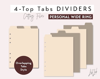 PERSONAL WIDE Ring size 4 TOP Tab Dividers - Overlapping Tabs Style – Die Cutting Files Set - svg, png, pdf | diy planner