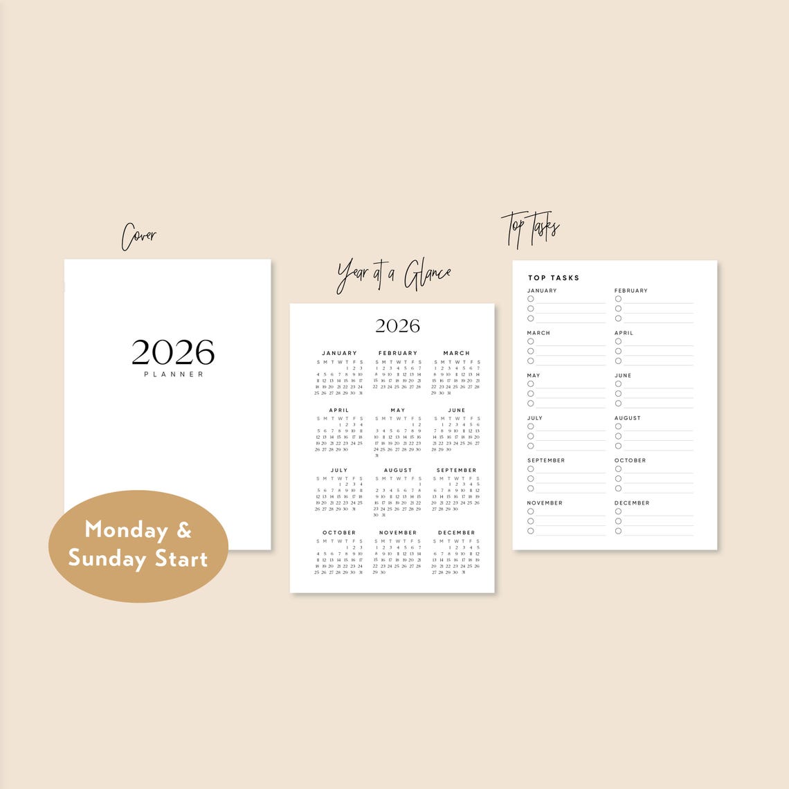A6 RING 2026 Yearly Monthly Weekly Wo2p HORIZONTAL Printable Planner ...