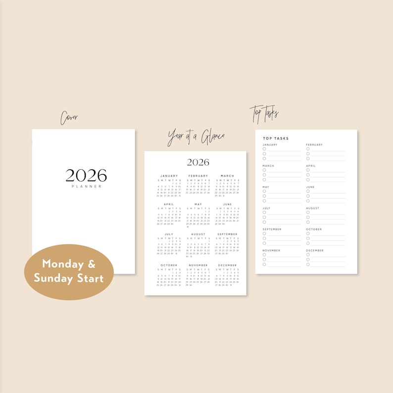 A6 RING 2026 Yearly Monthly Weekly Wo2p HORIZONTAL Printable Planner ...