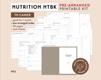 CAHIER TN NUTRITION Notebook Pre-arranged Printable Kit | Traveler's Notebook Insert Set | Food Log, Health Tracker, Meal Planner Insert