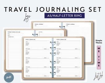 A5 and Half-Letter TRAVEL JOURNALING Set - Printable Ring Planner Insert - Simple Theme