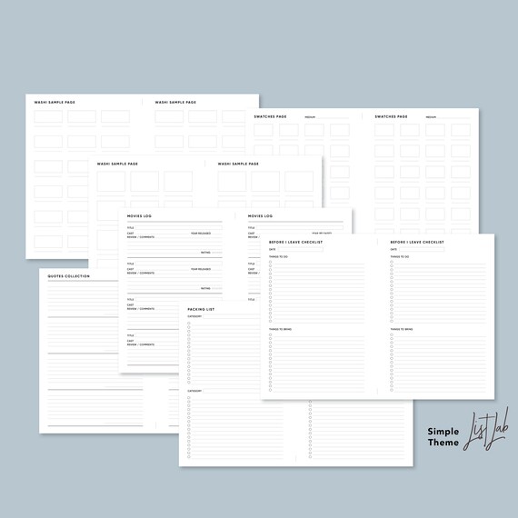 Paper A5 and Half-Letter CHECKLISTS SET Simple Theme Printable Ring ...