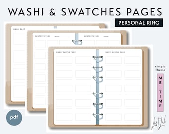 Conjunto de páginas WASHI y SWATCHES de tamaño personal - Planificador de anillos imprimible Insertar PDF - Tema simple