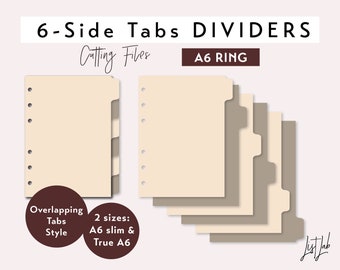 A6-Ringgröße 6, seitliche Register – überlappende Register – Stanzdateien-Set – SVG, PNG, PDF | DIY-Planer