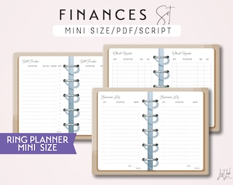 A8 / MINI Ring Finances Set  | Printable Minimalist Ring Planner Inserts Set | pdf | Script Theme
