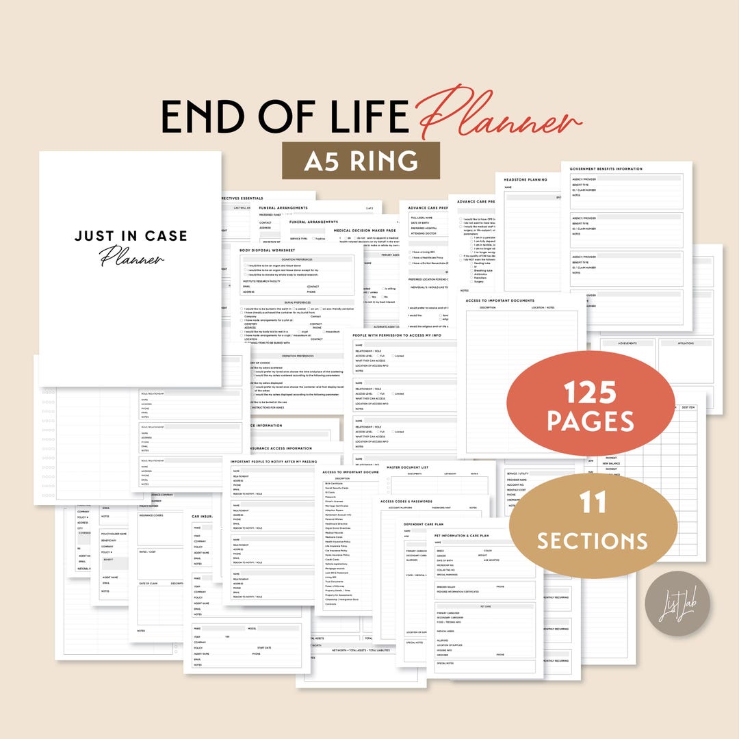 A5 Ring | End of Life Planner Printable Kit | Legacy Binder | Just in ...