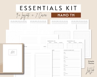NANO TN Card Size ESSENTIALS Kit  | Printable Minimalist Traveler's Notebook Insert Set | pdf | Simple - Dot Grid, Lined, Notes, Lists