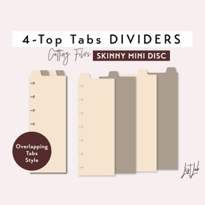 Skinny Mini 4 TOP TAB DIVIDERS Discbound Planner Die Cutting Files Set | Cutting Templates | Overlapping Tabs - svg, png, pdf | diy planner