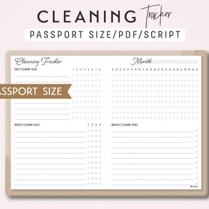 Passport Size TN Cleaning Tracker - Traveler's Notebook Printable Insert PDF - Script Theme