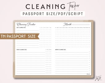 Passport Size TN Cleaning Tracker - Traveler's Notebook Printable Insert PDF - Script Theme