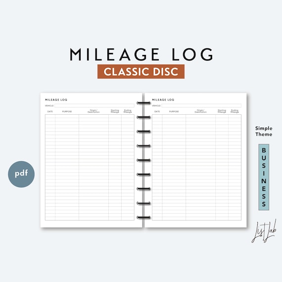 classic discbound mileage log printable ring planner insert etsy ireland