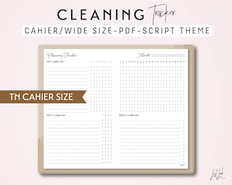 CAHIER Size TN Cleaning Tracker - Traveler's Notebook Printable Insert PDF - Script Theme