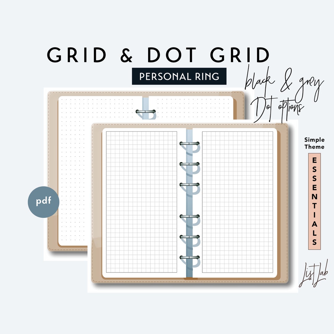 PERSONAL Size Grid and Dot Grid Pages Set - Printable Ring Planner ...