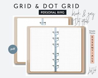 PERSONAL Size Grid and Dot Grid Pages Set - Printable Ring Planner Insert PDF - Simple Theme