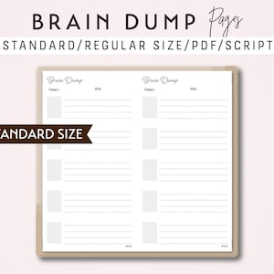 Könnte beinhalten: Eine druckbare Brain-Dump-Seitenschablone für ein Reisetagebuch. Die Vorlage hat zwei Spalten mit den Überschriften "Kategorie" und "Ideen". Die Seite ist für Reisetagebücher in Standardgröße konzipiert.