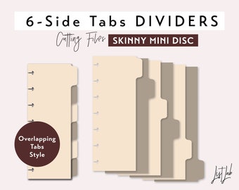 Skinny Mini 6 SIDE TAB DIVIDERS | Discbound Die Cutting Files Set | Planner Cutting Templates - Overlapping Tabs svg, png, pdf | diy planner