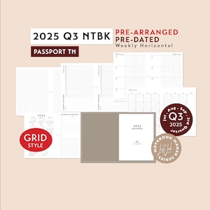 Passport Standard TN 2025 Q3 GRID Style Third Quarter Pre-arranged Printable Kit - Weekly Wo2P Horizontal | Traveler&#39;s Notebook Insert Set