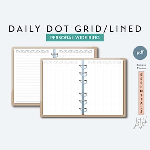 Personal Wide DAILY DOT GRID and Daily Lined - Printable Ring Planner Insert pdf - Simple Theme
